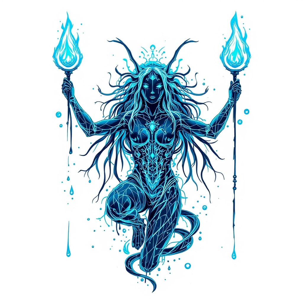 AI generated: Cyber Punk aquarian symbol water bearer on a white background