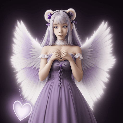 AI generated: A beautiful mesmerizing anime woman that is biracial. With white and purple hair. She has teddy bear...