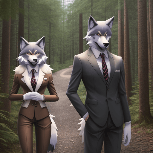 AI generated: furry, fursona, anthro, wolf male, anthropomorphic, clothed, suit, (subject on the left), (backgroun...