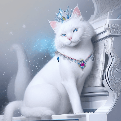 AI generated: /imagine prompt: color photo of a white cat with blue ruby jewels, an exquisite feline adorned with ...