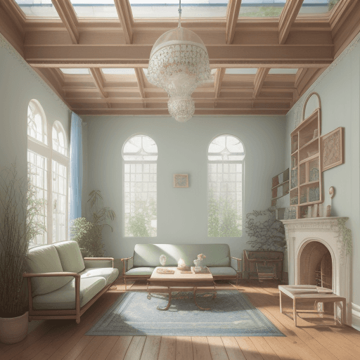 AI generated: High resolution photography interior design, dreamy sunken living room conversation pit, wooden floo...