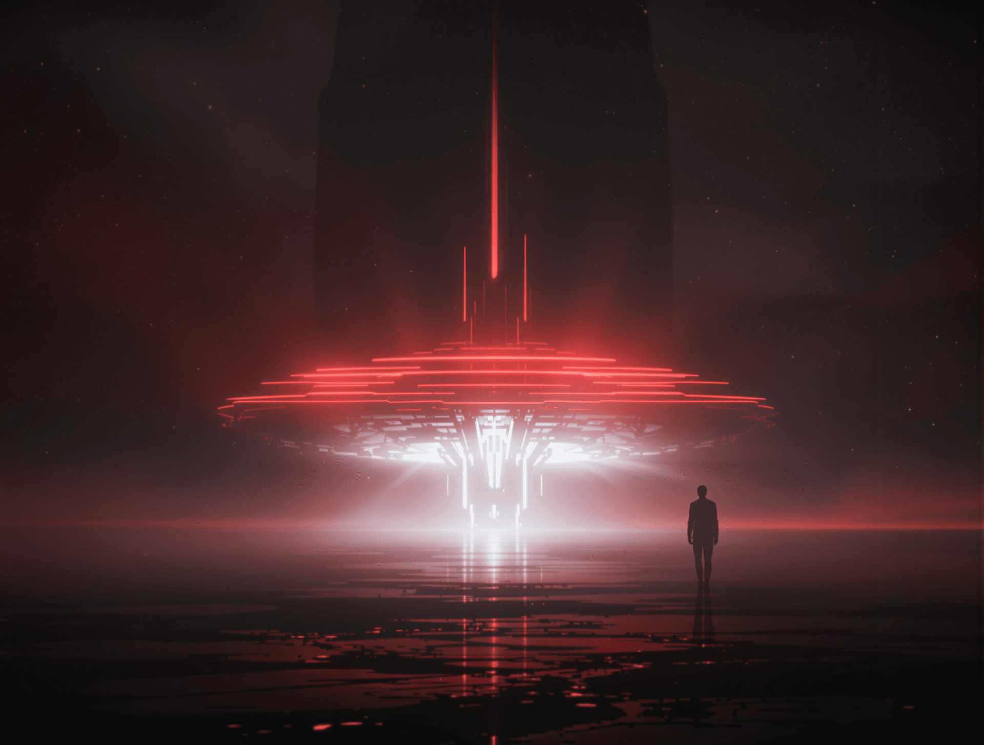 AI generated: Random images of unknown futures. (in the style of the artist Stuart Immonen:1.9). Subtle red and wh...
