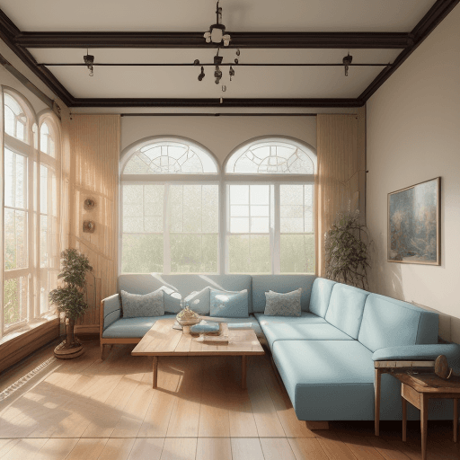 AI generated: High resolution photography interior design, dreamy sunken living room conversation pit, wooden floo...