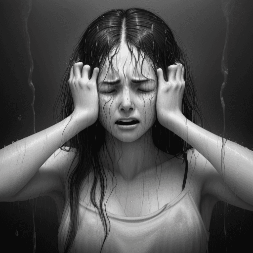 AI generated: The image is a grayscale depiction of a person bending forward, showing a powerful expression of emo...