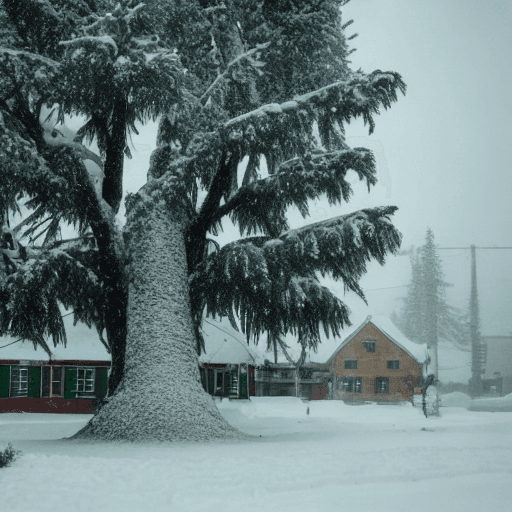 AI generated: Huge Christmas Tree in a town with lot of snow in the style of Gregory Crewdson, cinematic, spooky, ...