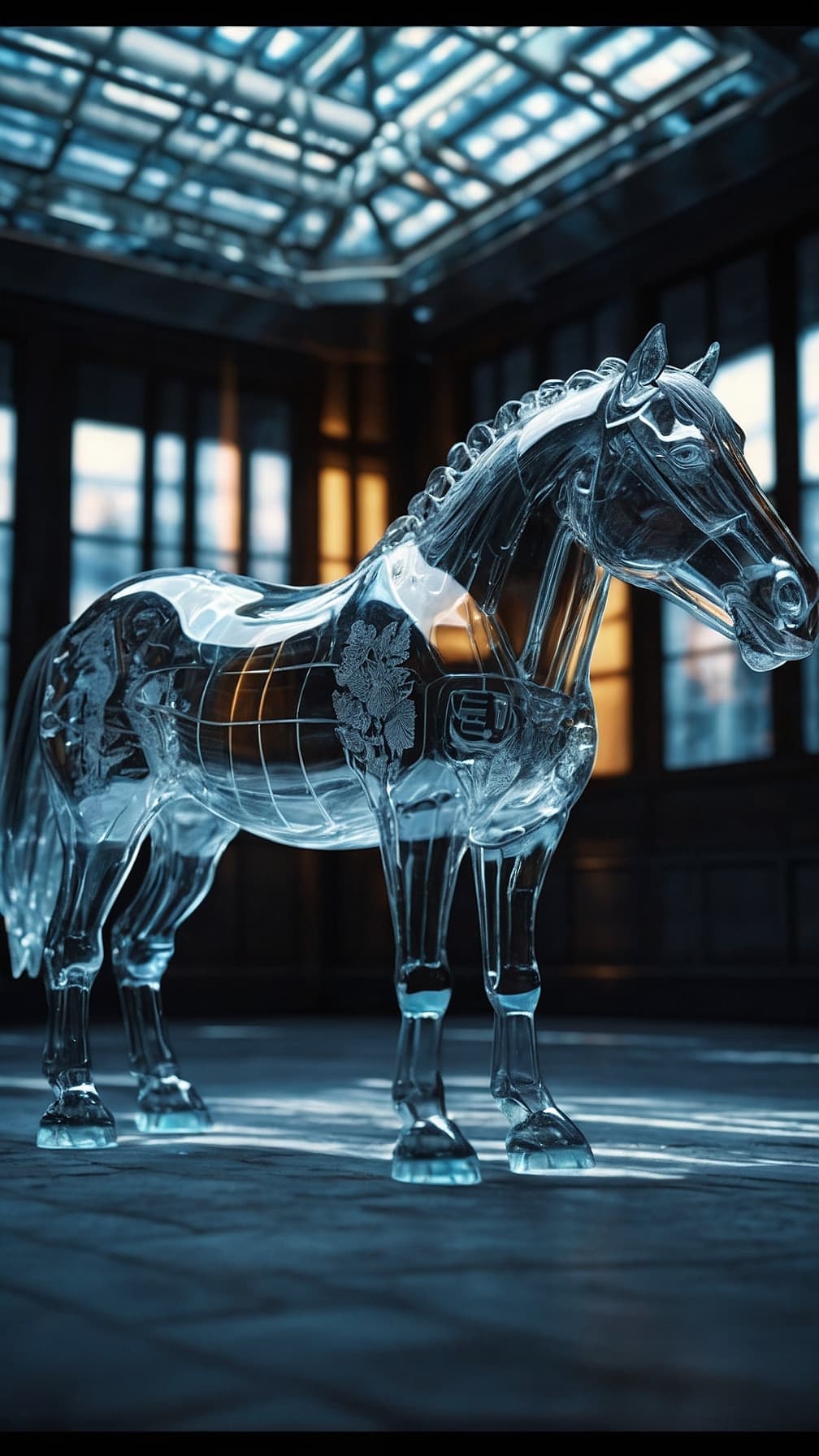 AI generated: A beautiful glass stallion In the realm of digital lighting simulation, where algorithms approximate...
