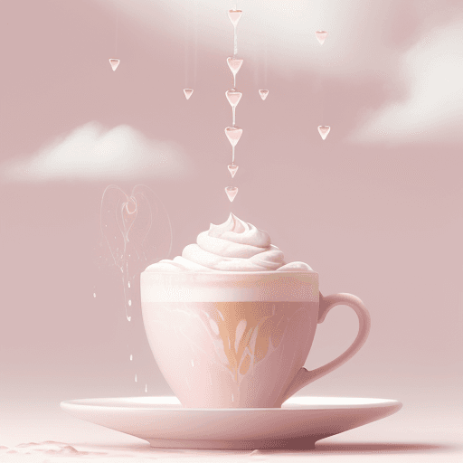AI generated: **The image captures a splash of coffee and cream inside a cup from the side floating in clouds, pin...