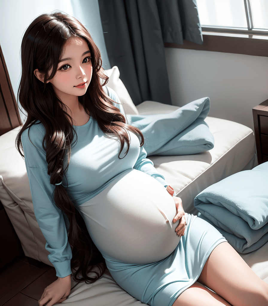 AI generated: (best quality:1.4), 1girl, long wavy hair, happy, indoors, apartment, very closeup image, (9 months ...