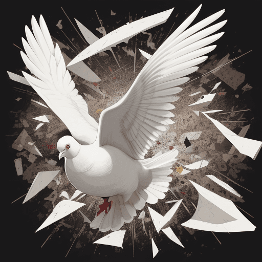 AI generated: Abstract illustration of White Pigeon, attending an art exhibition, creating chaos, HD, by Marie Sev...