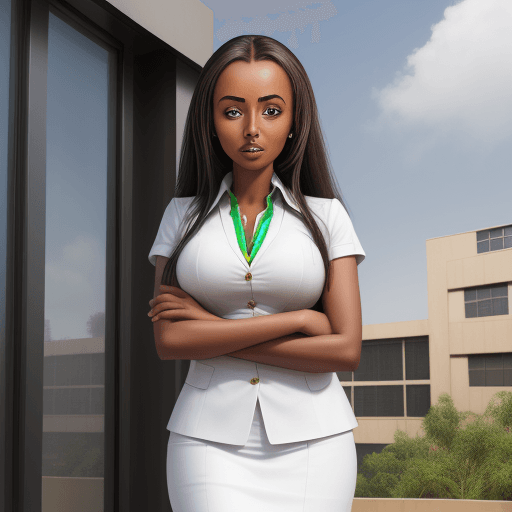AI generated: Hyper realistic eye level exterior photo of an Ethiopian business girl
