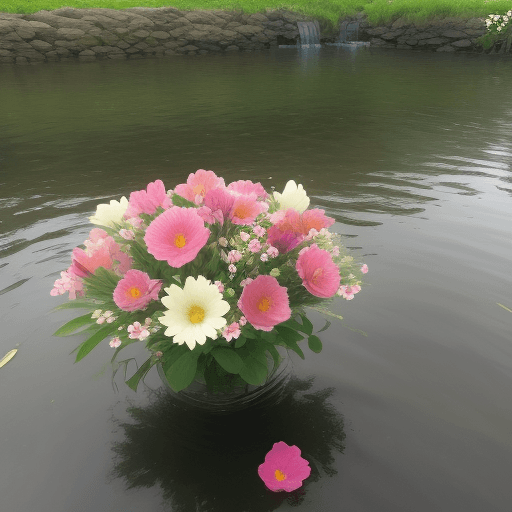 AI generated: Beautiful flowers next to water