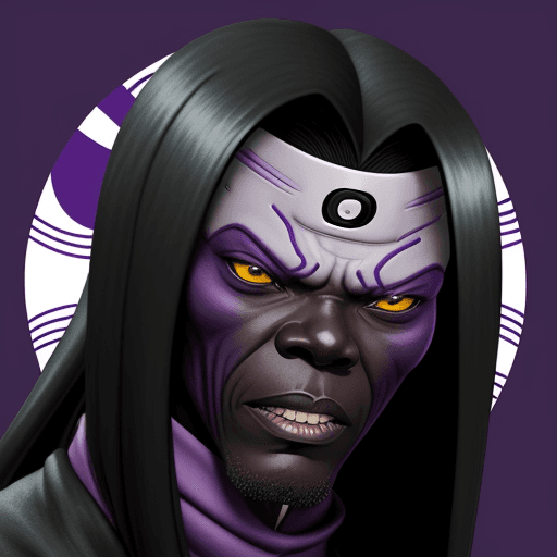 AI generated: Orochimaru from naruto with the face of Samuel L. Jackson. Purple background