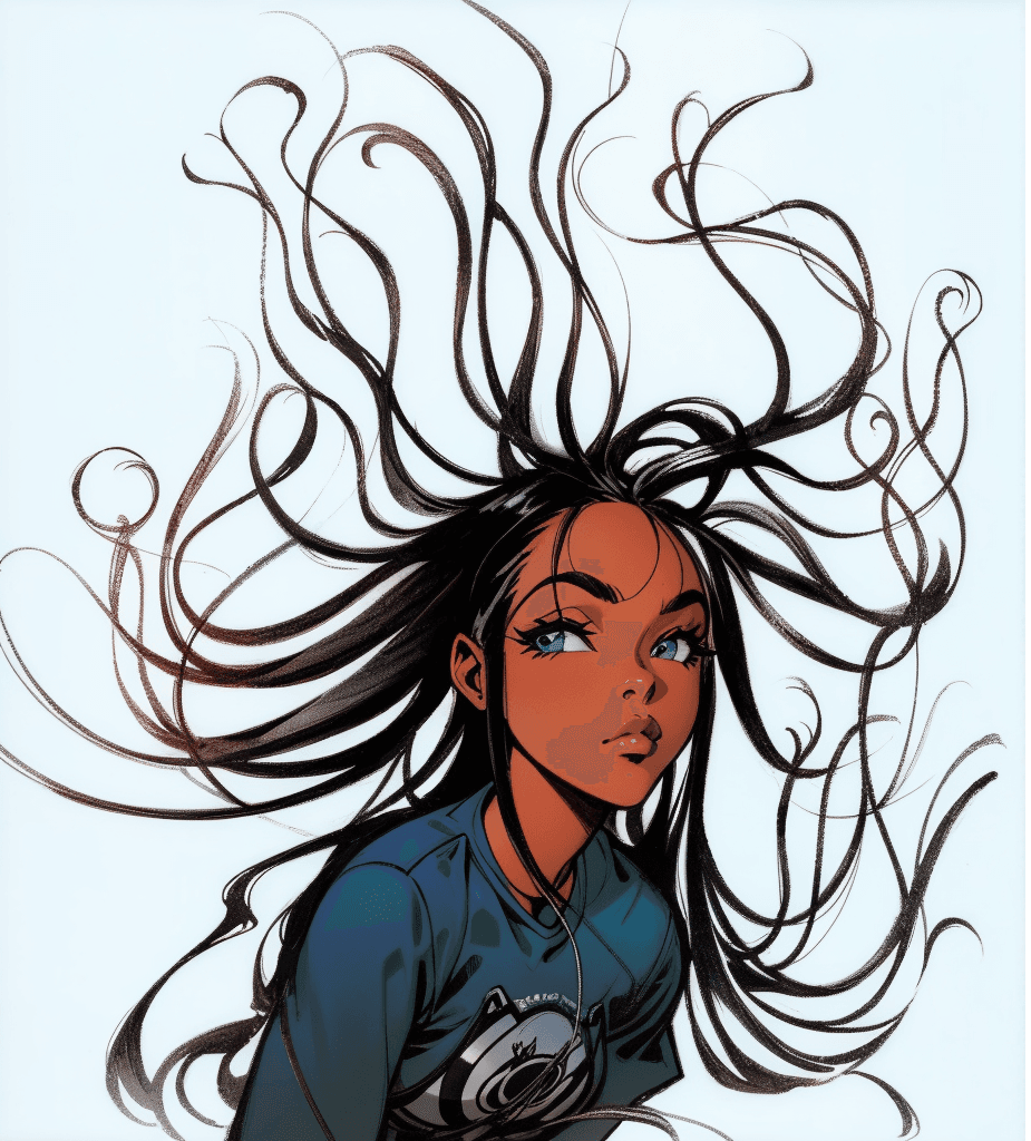 AI generated: a drawing of a woman with long hair, a digital rendering, by Craig Thompson, tumblr, altermodern, bl...