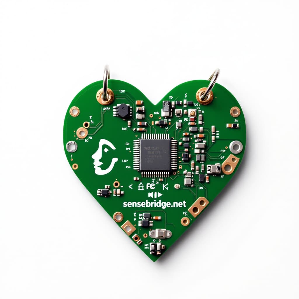 AI generated: A heart-shaped green printed circuit board (PCB) featuring intricate electronic components and trace...