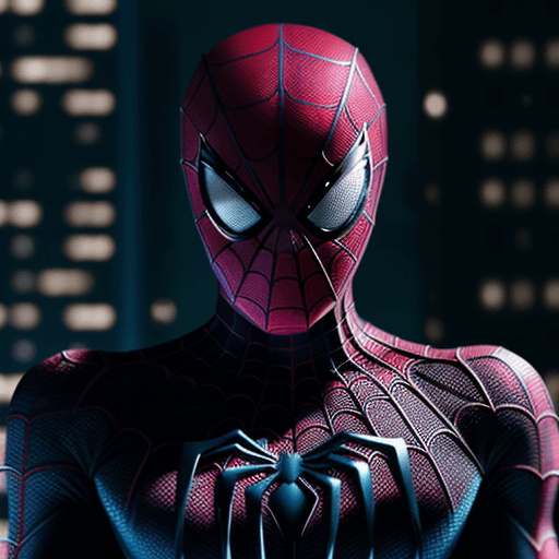 AI generated: Spiderman, sharp focus, tight ferrofluid suit, texture, Gotham City, highest quality rich color phot...