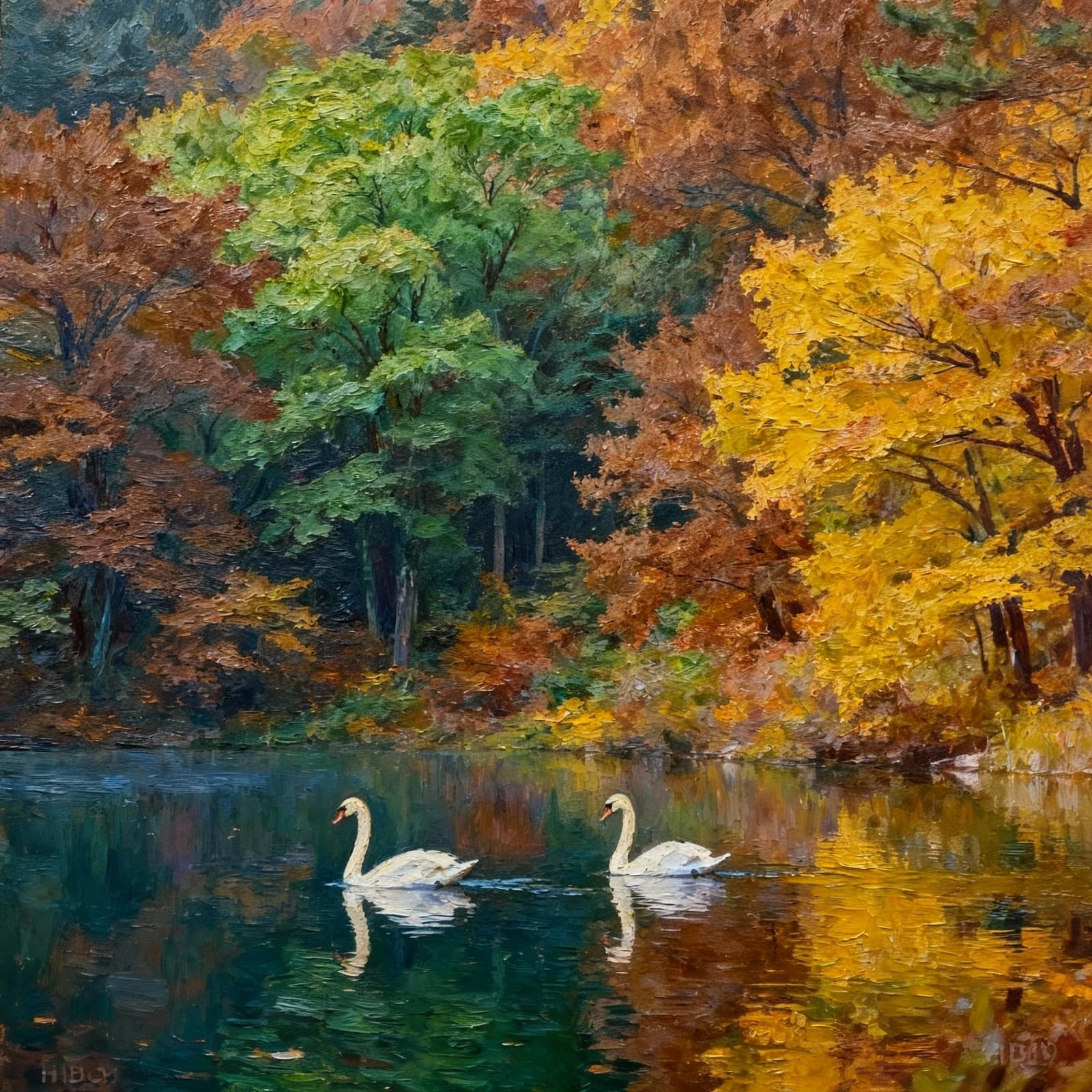 AI generated: Peaceful scene at Lake Geneva. Oil painting
With the discreet and very small watermark "HB09" at th...
