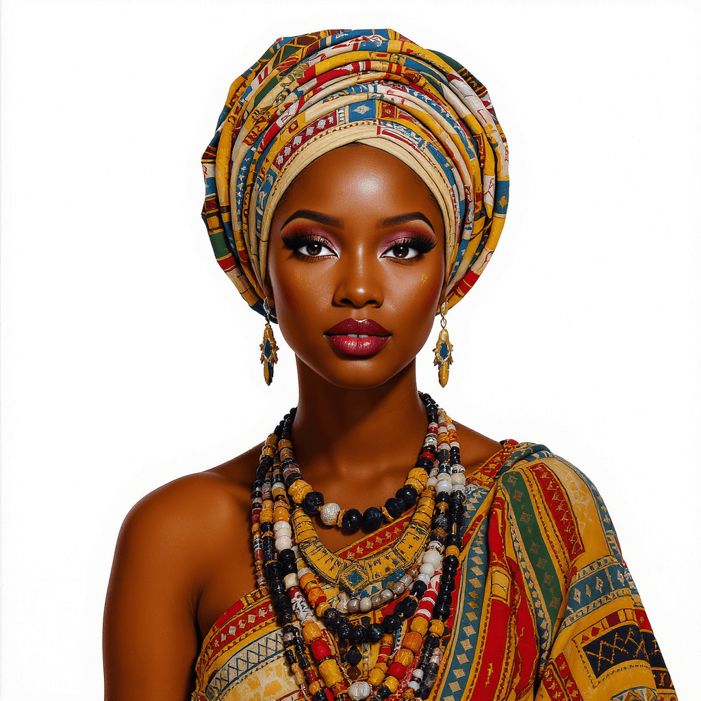 AI generated: full-body image of A vibrant acrylic oil painting of an African woman with flawless makeup, embodyin...