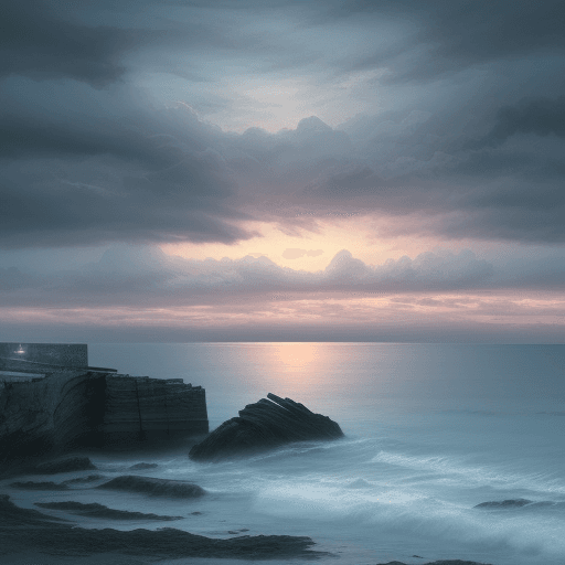 AI generated:  romantic seascape scene with cloudy dramatical sky 