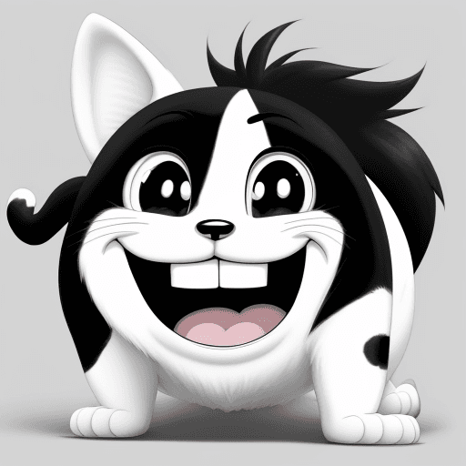 AI generated: Pets, cartoons, anime, cute, big smile,{{{{{{black and white style}}}}}}