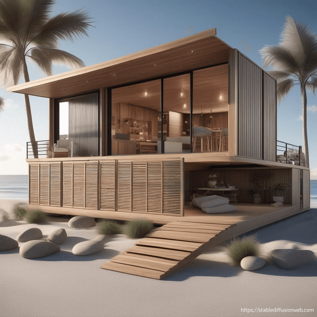 AI generated: Surf House at the beach