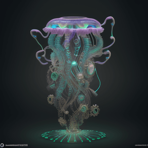 AI generated: Holographic, 3D render of a hulk steampunk jelly fish, no watermark,chromatic color palette, circuit...