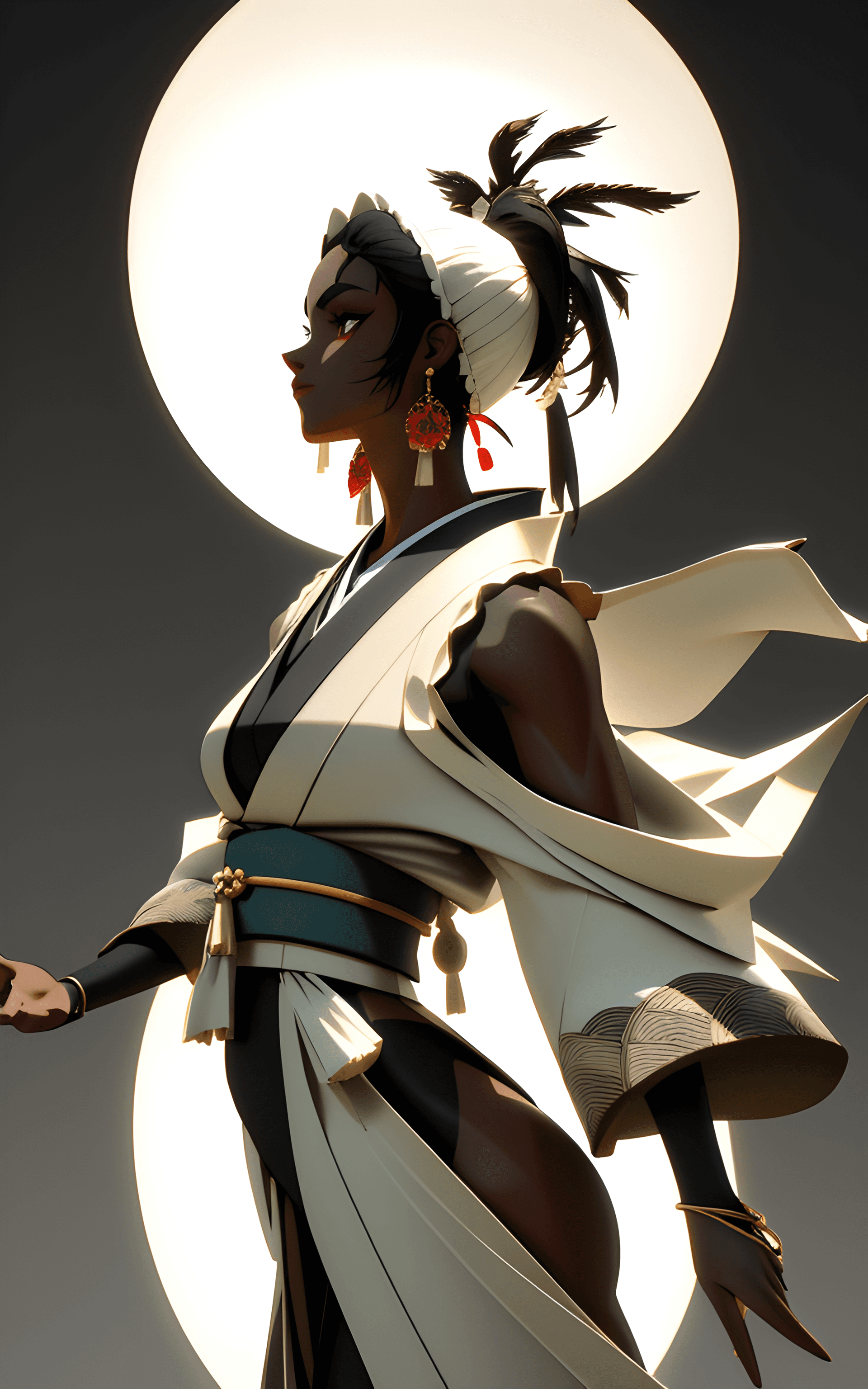 AI generated: dark skin, kimono, toned, complex 3d render ultra detailed of a beautiful porcelain profile, 8k, bes...
