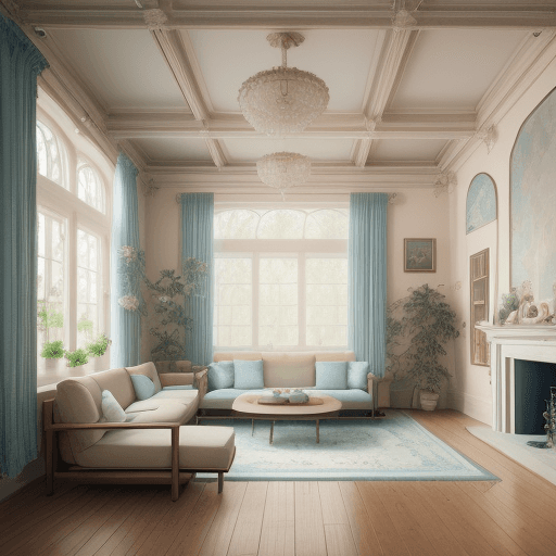 AI generated: High resolution photography interior design, dreamy sunken living room conversation pit, wooden floo...