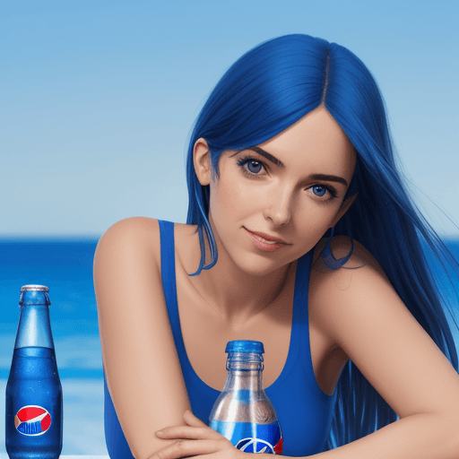 AI generated: Persona tomando una botella, que sea de la marca Pepsi, la lata es color azul, y la persona que lo t...