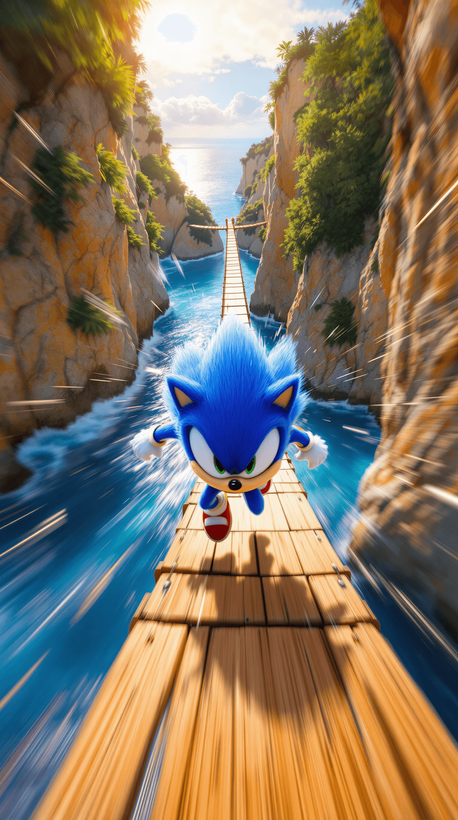 AI generated: A high-energy and cinematic close-up of a blue anthropomorphic hedgehog with spiky quills, dashing a...
