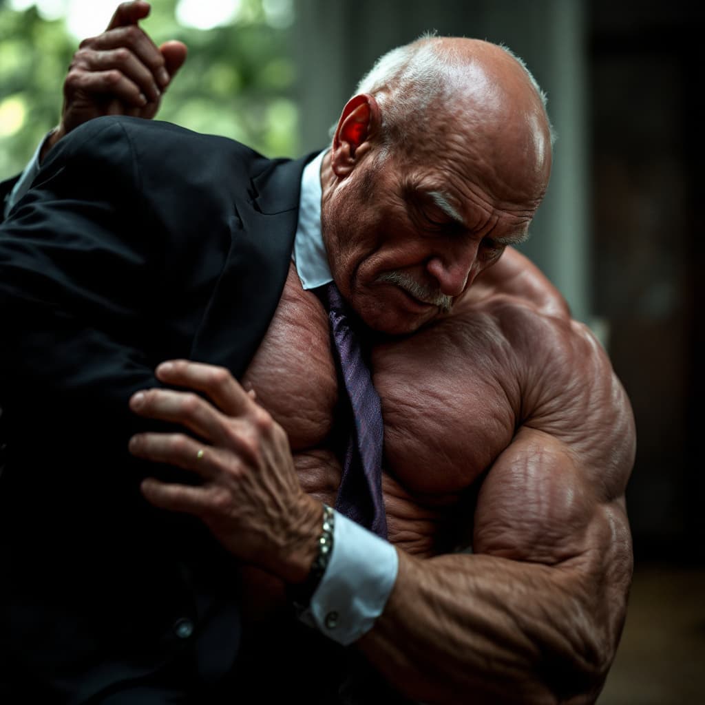AI generated: high-resolution photo of old man spanking muscular, man, old man wears suit and tie, photorealistic,...