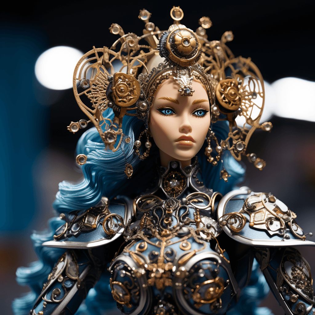 AI generated: Barbie doll mattel:: space suit by Guo Pei --no text, extra fingers, mutated hands, poorly drawn han...