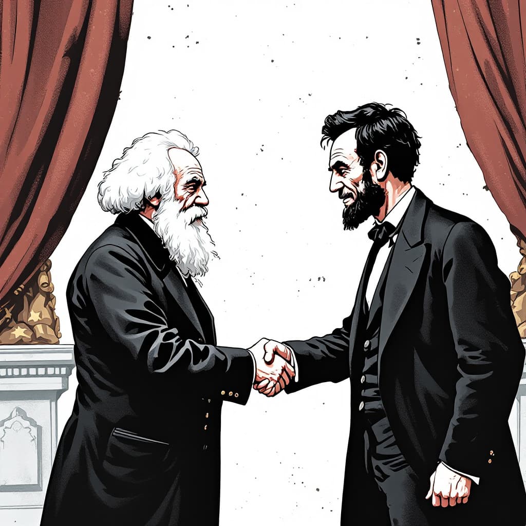 AI generated: Karl Marx shaking hands with Lincoln.