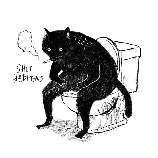 AI generated: cat sitting on the toilet with a cigarette in his mouth
