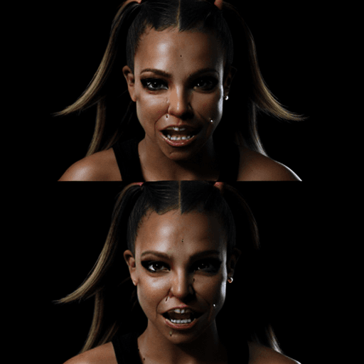 AI generated: Brittany Spears transforming into a werewolf progressively in 3 panels ultra realistically as She be...