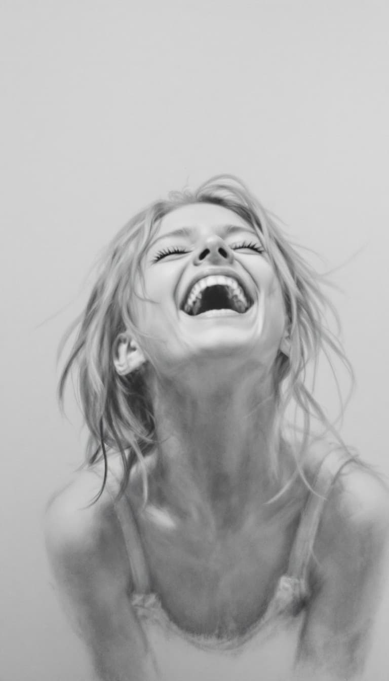 AI generated: Girl, charcoal sketch, laughing