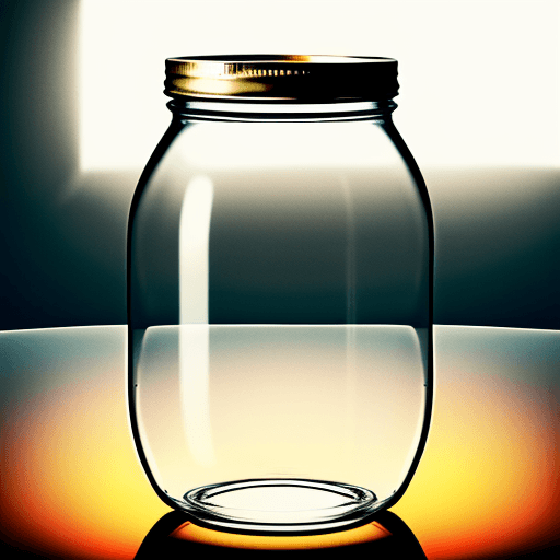 AI generated: Image looking through the bottom half of an empty glass jar