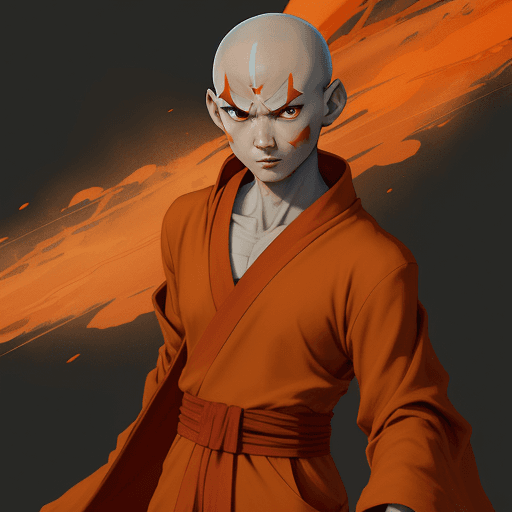 AI generated: avatar aang, the last airbender, in the style of furaffinity, orange robes, red, #vfxfriday, massurr...