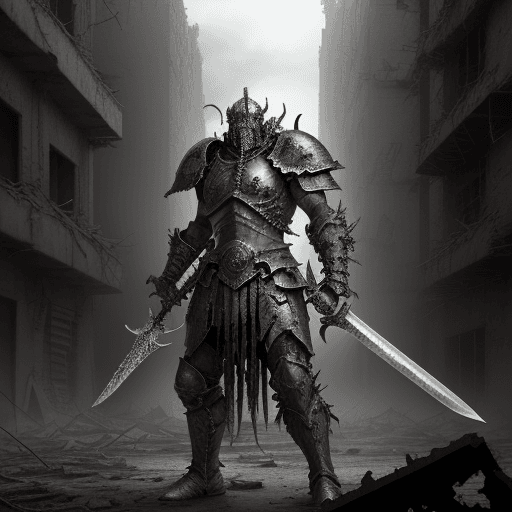 AI generated: Encapsulation Octavio Maze:  A male chaos warrior of khorne in armor is holding a great sword in a r...