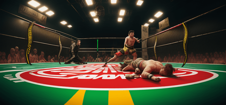 AI generated: Cinematic, Wildlife ,Wide Angle, colorfull,Perspective, High Contrast,Two fighters are fighting in t...