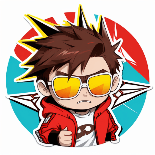 AI generated: ((cute vibrant anime sticker of white guy with spiky brown hair, pit viper sunglasses and red hoodie...