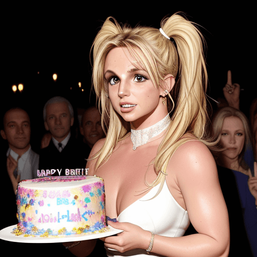 AI generated: Britney Spears celebrates her 43rd birthday holding a cake