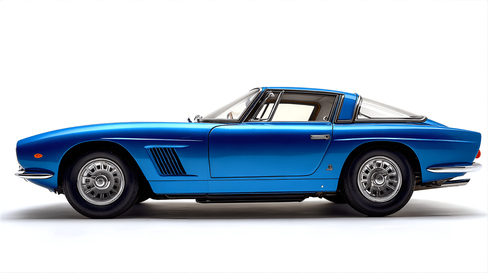 AI generated: 1968 Iso Grifo GL 350, depicted in a bright metallic blue, showcasing its sleek Italian
bodywork, p...