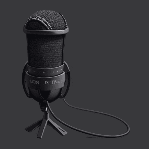 AI generated: Act as a digital graphic designer and create an icon of a microphone and above the microphone there ...