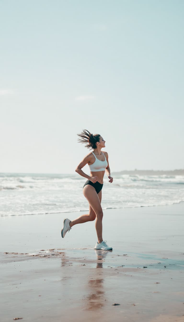 AI generated: woman running on the beach 
