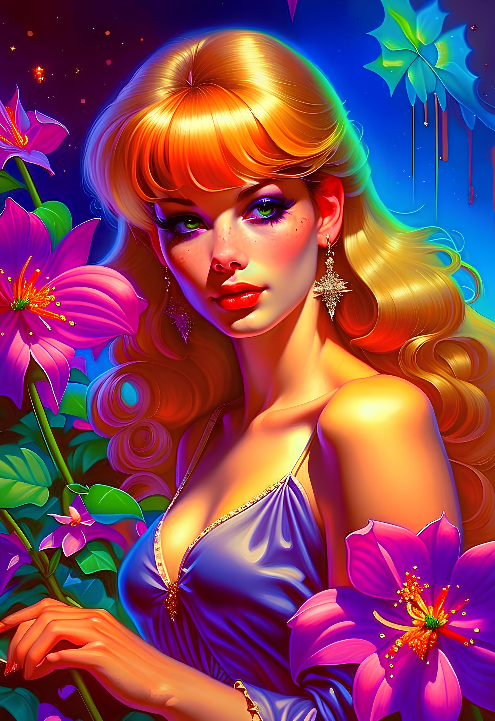 AI generated: (best quality, masterpiece), 1girl, 1980s \(style\), looking at viewer, pinup \(style\), upper body,...