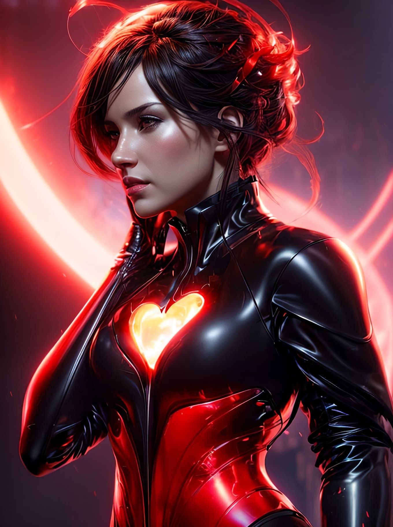 AI generated: a melting heart made of light, red-black gradient background, dynamic lighting, photorealistic fanta...