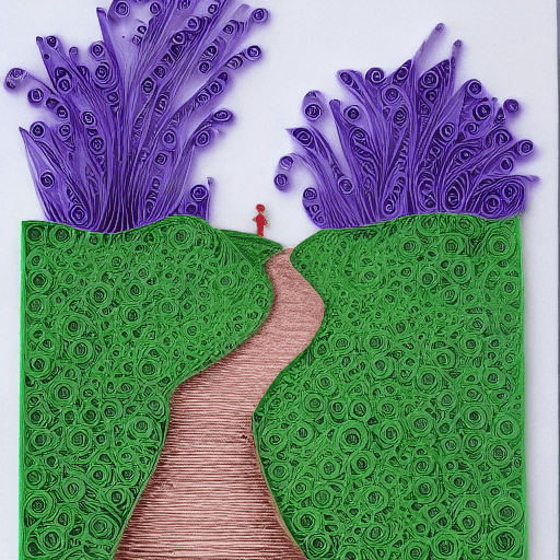 AI generated: Paper quilling, paper cut art, paper illustration, village path, long road, a hedgehog walking in th...