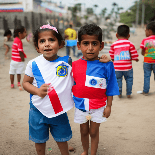 AI generated: Dos niños colombianos de 12 años sonriendo y mirando al frente. La niña lleva una blusa blanca con l...
