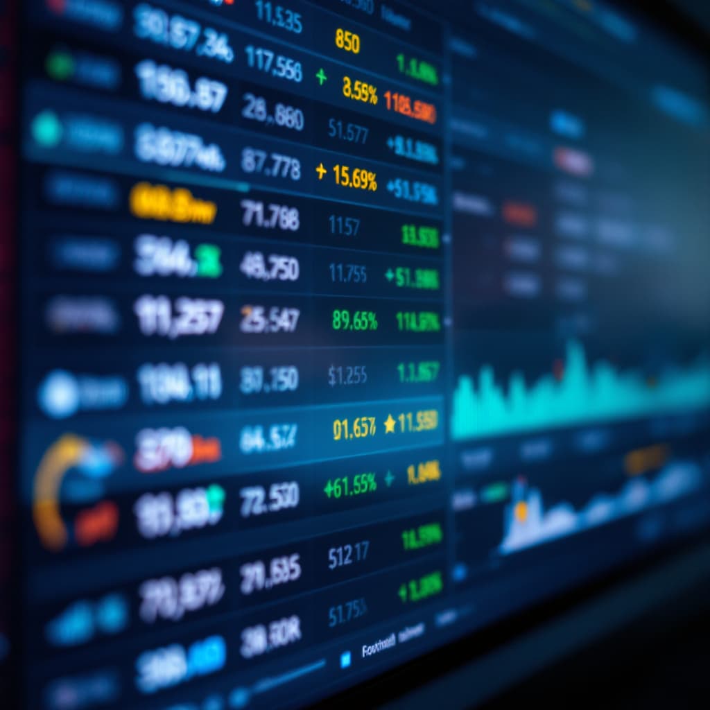 AI generated: A list of stocks with key metrics on a computer screen. dslr, ultra quality, sharp focus, tack sharp...