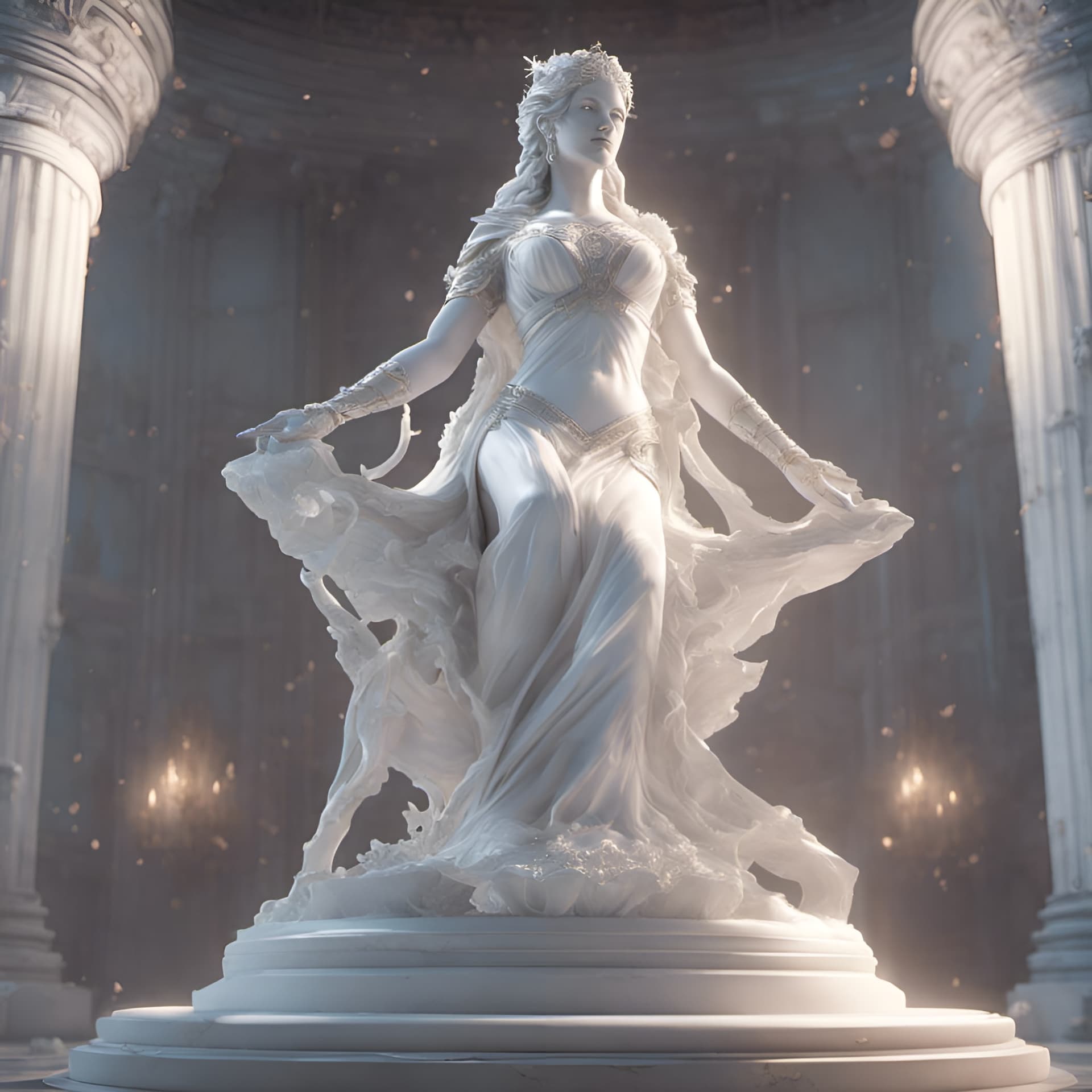 AI generated: White statue of the goddess of beauty, white marble and pure white transparent crystal, insanely det...